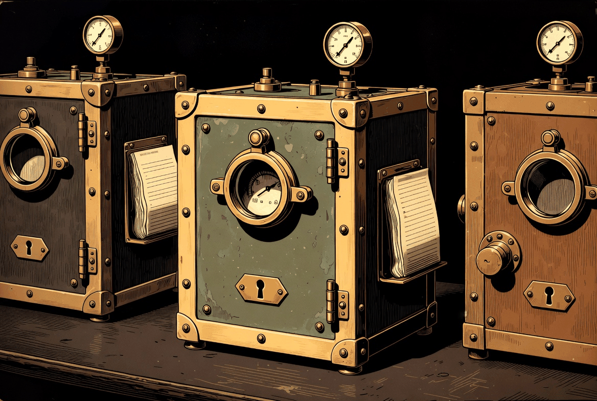 Three separate locked cases, each with its own key and its own logbook.